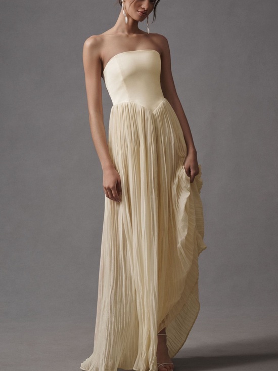 Delfi Collective Dresses & Skirts - Lourdes Strapless Cream Pleated Evening Gown